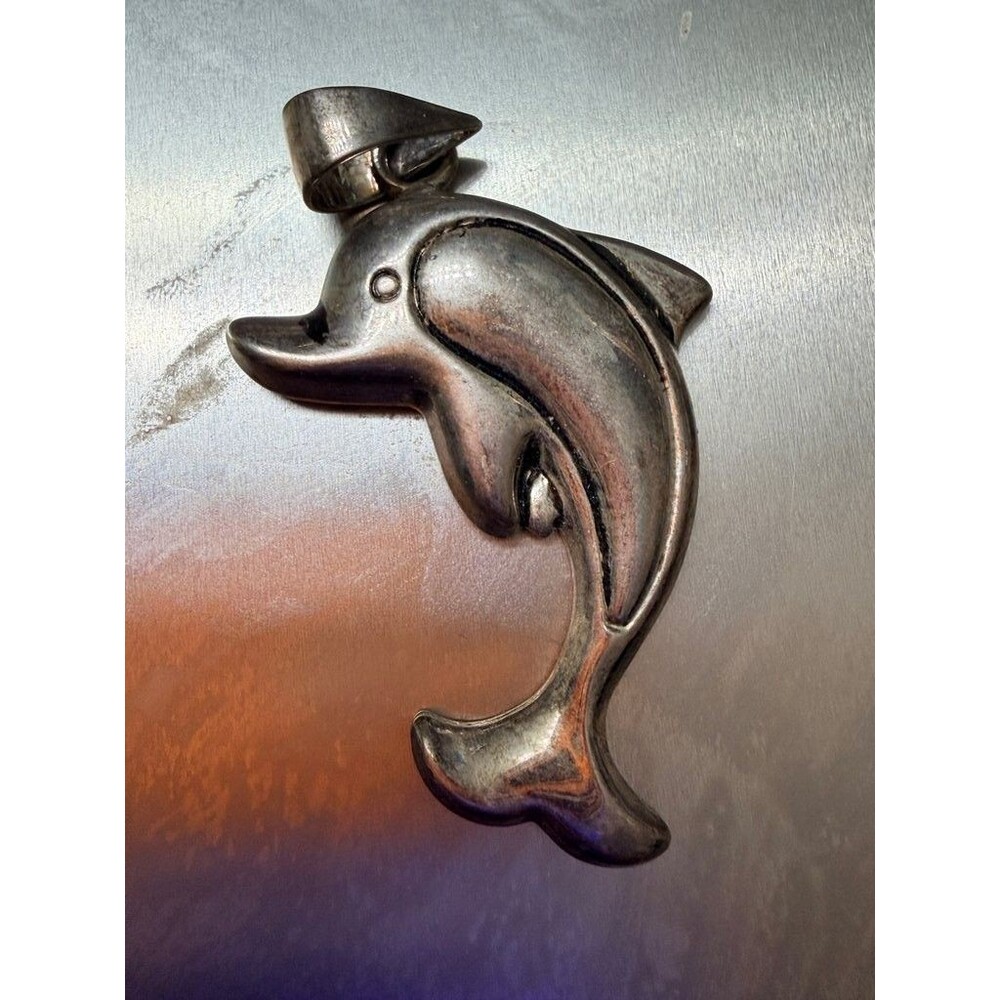 Vintage 'Best' Dolphin Pendant Silver Tone Jewelry